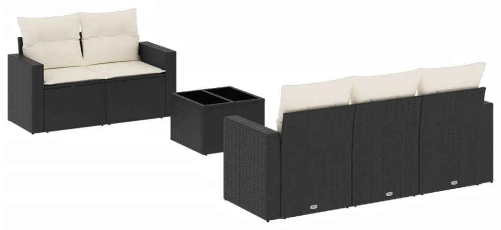 vidaXL 6 részes fekete polyrattan kerti ülőgarnitúra párnákkal