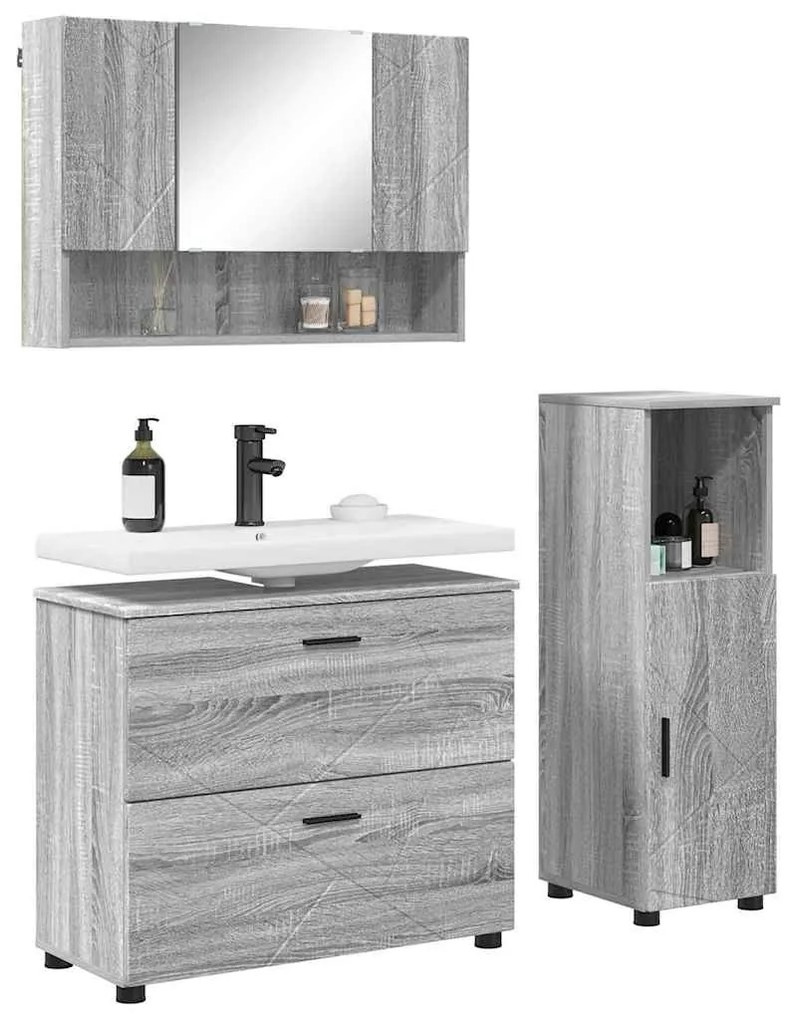 Fürdőszoba bútor szett 3 pcs Szürke sonoma 76.5 x 35 x 64 cm