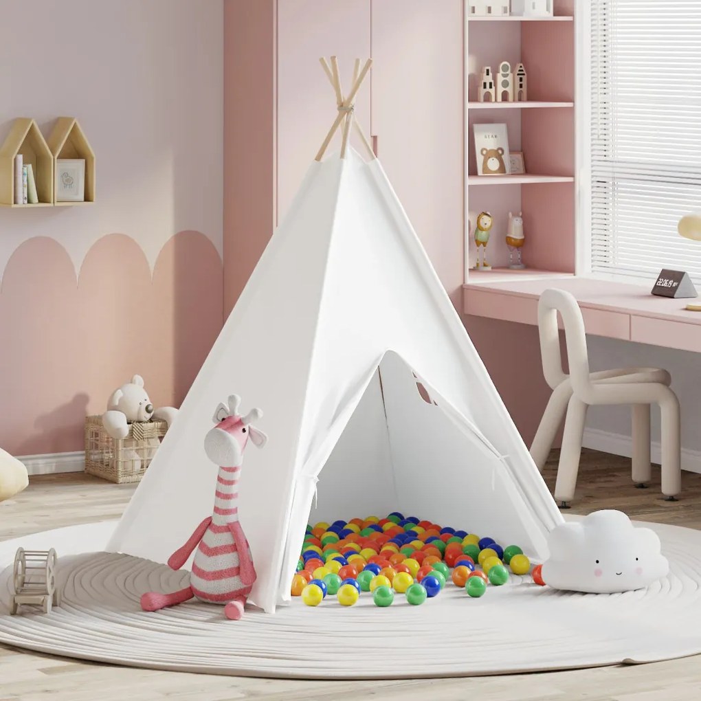 Gyermek Teepee Sátor Hordtáskával Őszibarack & Játék Labda Fehér