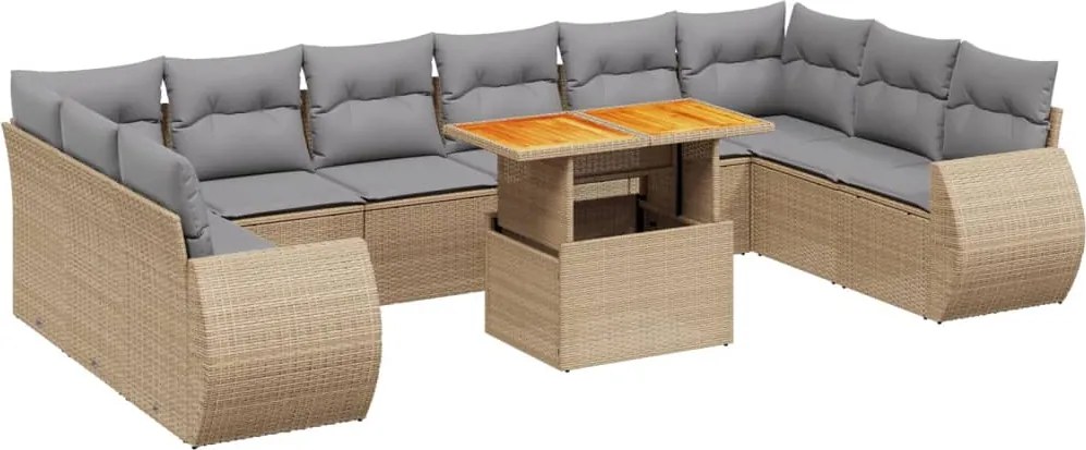 vidaXL 11 részes bézs polyrattan kerti ülőgarnitúra párnákkal
