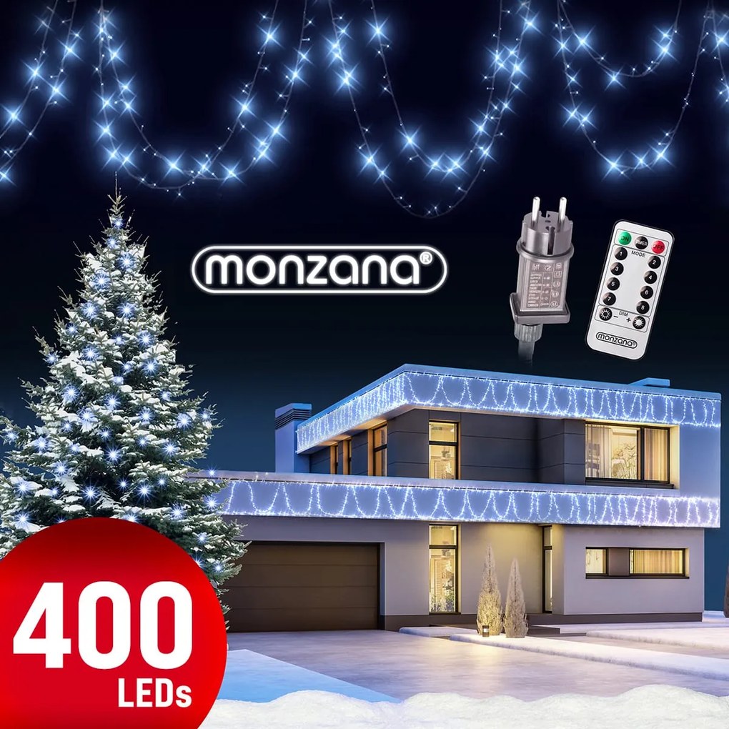 SIMPLE karácsonyi fényfüzér, 40m, hideg fehér Monzana