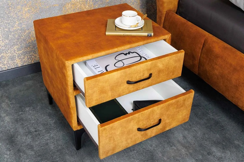 Design éjjeliszekrény Bailey mustársárga bársony
