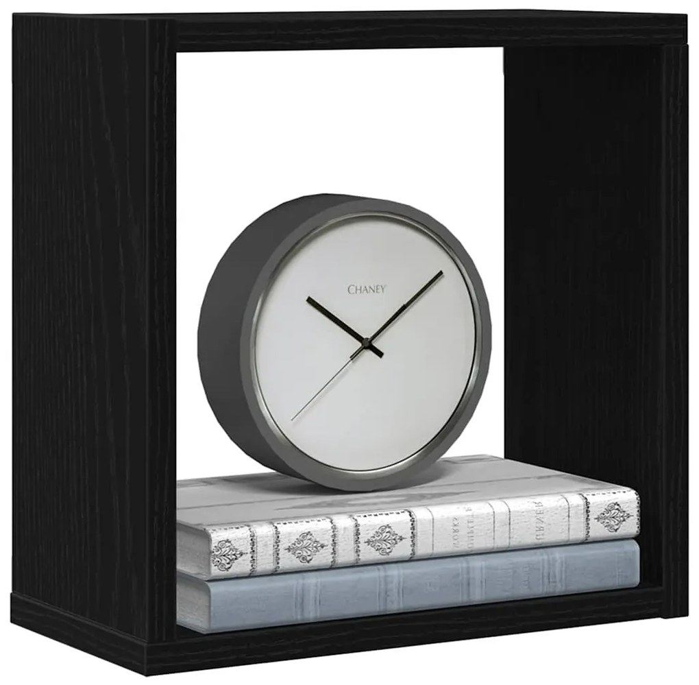 2 db fekete tölgyszínű szerelt fa fali kockapolc 30x15x30 cm