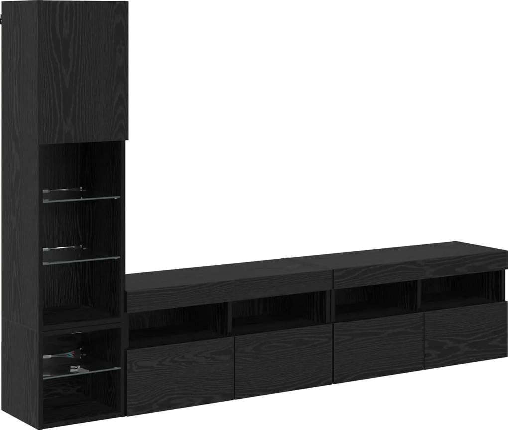 vidaXL TV faliszekrény leddel 4 pcs Fekete tölgy Faanyag
