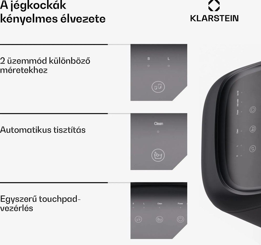 Klarstein SparkIce jégkocka készítő, 2 üzemmód, 1,5 l hideg víz, automatikus tisztítás, 15 kg/24 ó