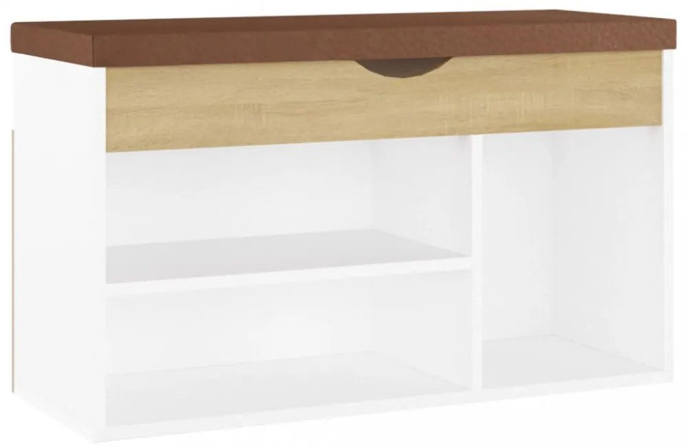fehér-sonoma szerelt fa cipőtároló pad párnával 80 x 30 x 47 cm