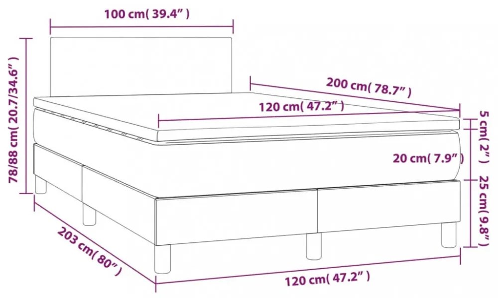 sötétszürke bársony rugós és LED-es ágy matraccal 120x200 cm