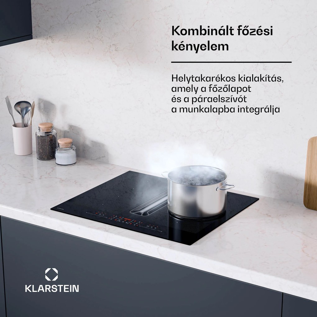 Klarstein AirJet FlexPro Down Air System, Indukciós főzőlap + páraelszívó, Flexi zóna, Booster
