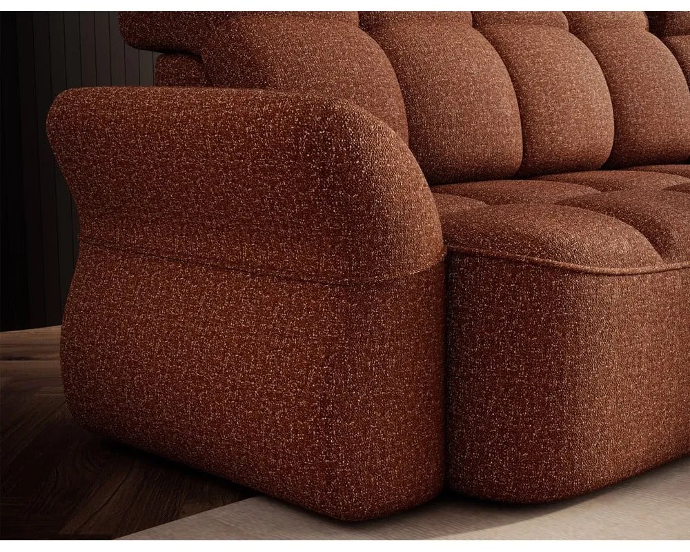 Terrakotta színű bársony kinyitható-tárolóhelyes sarokkanapé (jobb oldali-heverő résszel) Beneth – ELTAP