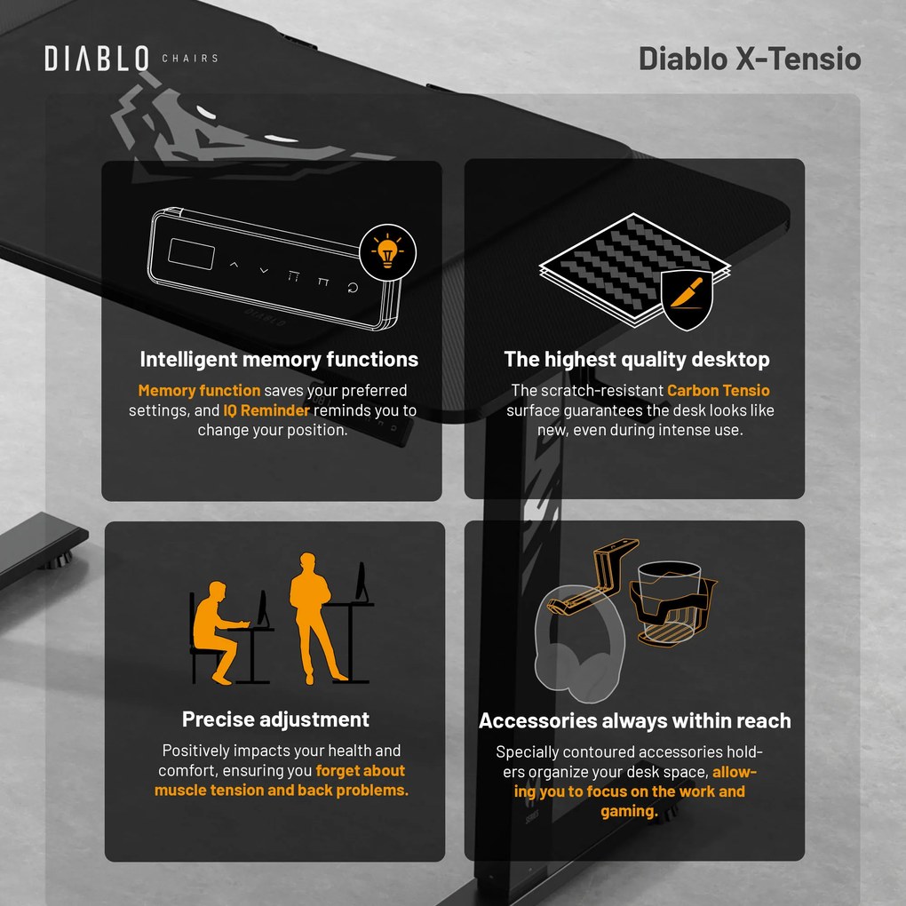 Diablo X-Tensio 1100 állítható magasságú íróasztal fekete