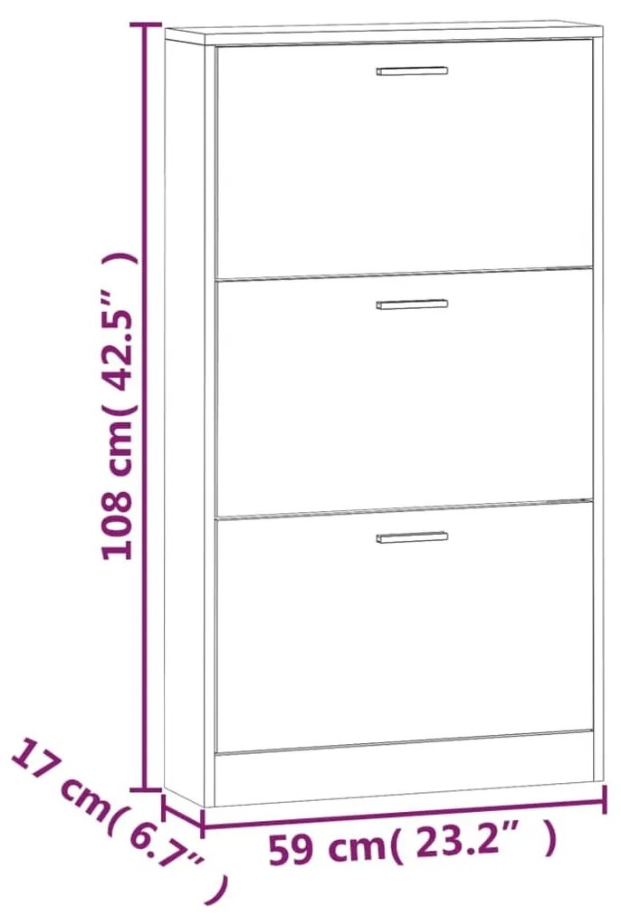 fekete szerelt fa cipősszekrény 59x17x108 cm
