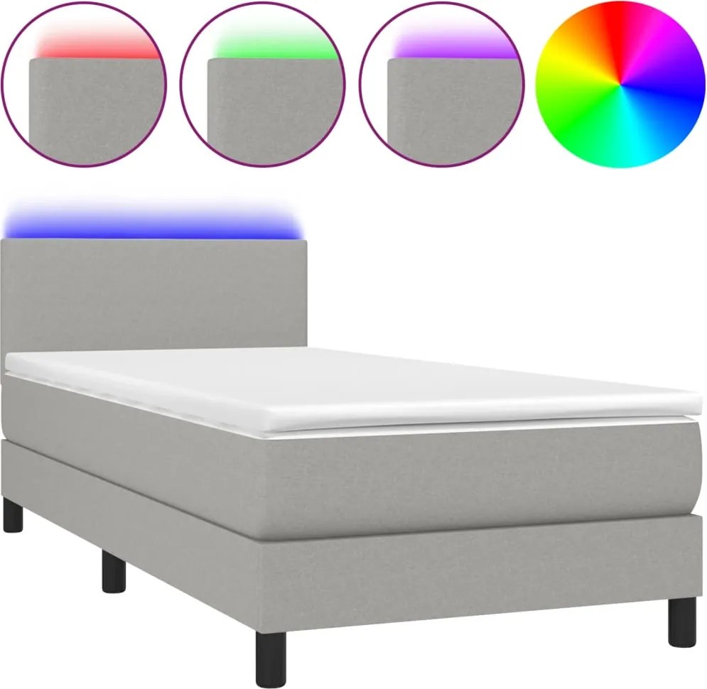 vidaXL világosszürke szövet rugós és LED-es ágy matraccal 80 x 200 cm