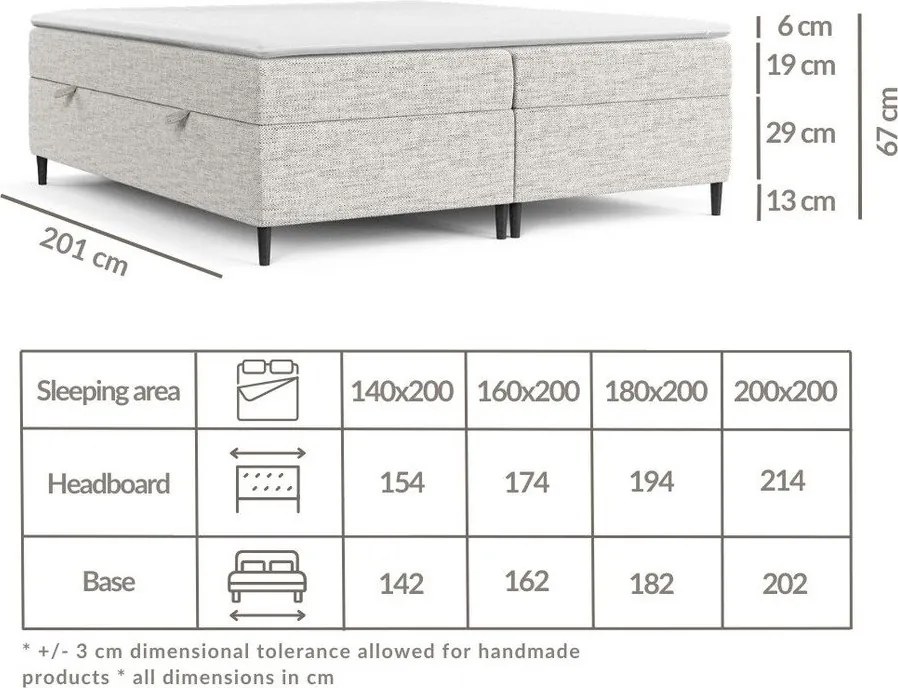 Világosbarna ágyneműtartós boxspring ágy 180x200 cm Araya – Maison de Rêve