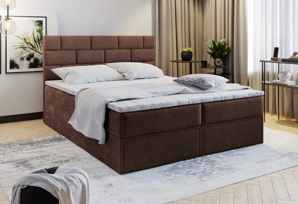 ARINOS Boxspring kárpitozott ágy, 160x200, lila