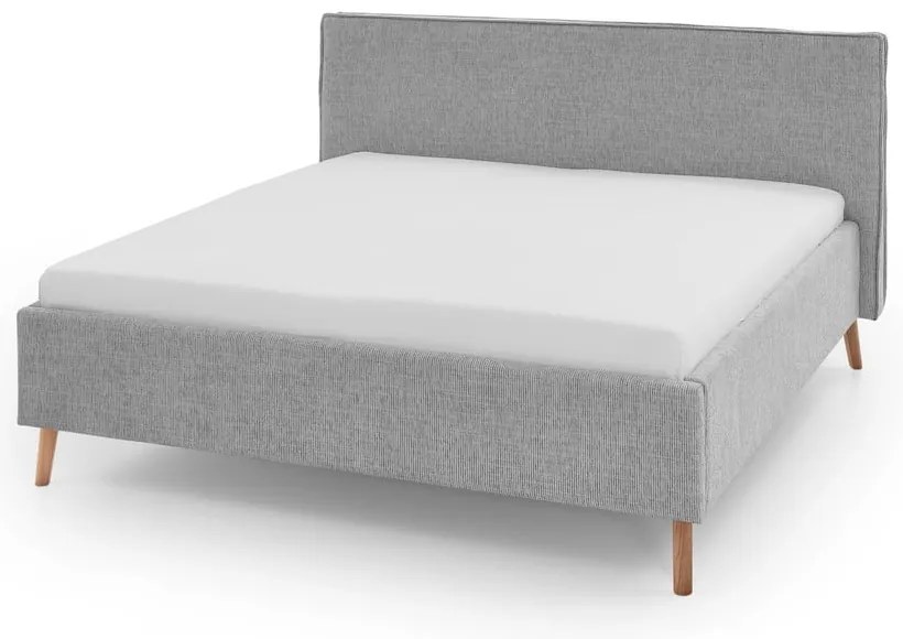 Világosszürke kárpitozott ágyneműtartós franciaágy ágyráccsal 180x200 cm Riva – Meise Möbel