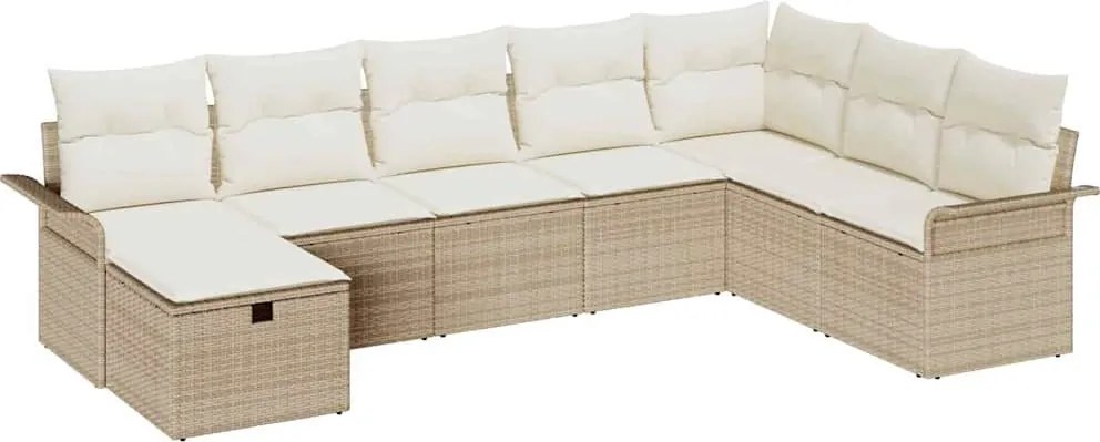 vidaXL Kerti Kanapé Szett párnával tárolóval 8 pcs Bézs Poli rattan