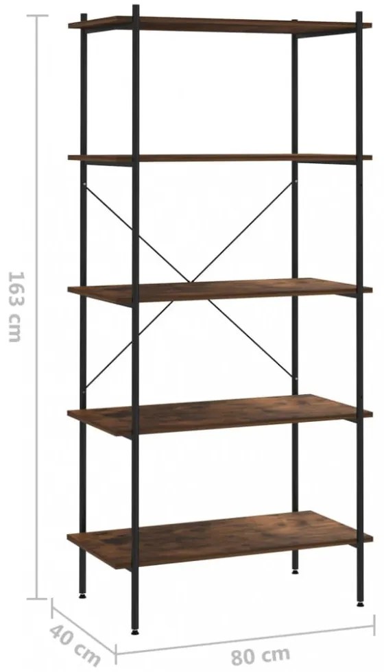 fekete és sötét faszínű 4 szintes polcrendszer 80 x 40 x 163 cm