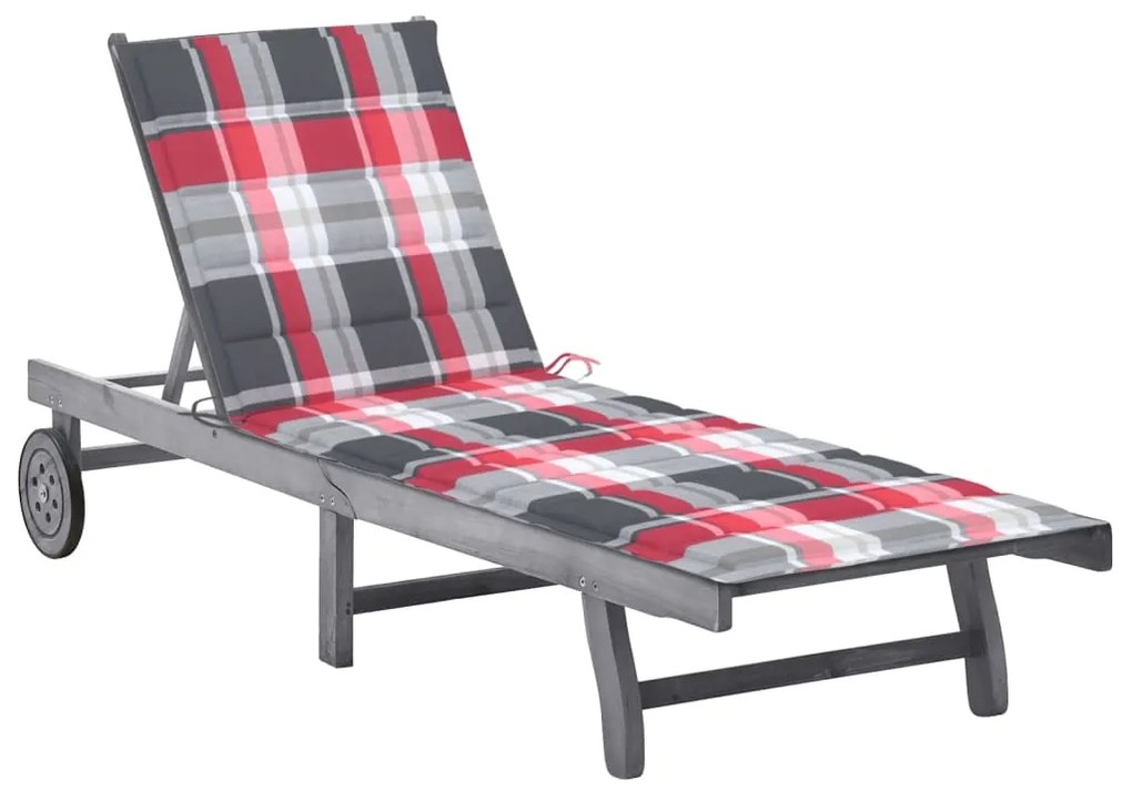 vidaXL szürke tömör akácfa kerti napozóágy párnával