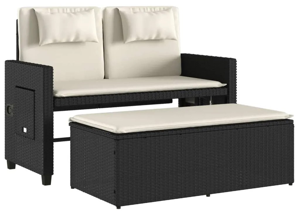 fekete polyrattan dönthető kerti pad párnával