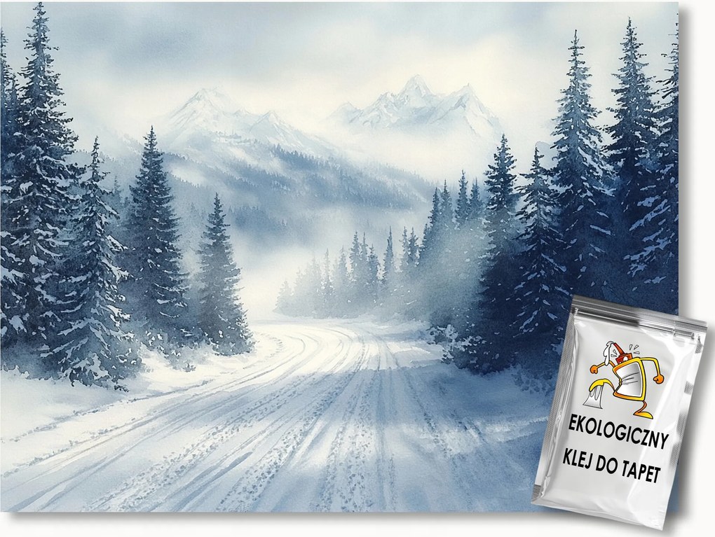 Fotótapéta Flizelina Tájkép Hegyek Út Erdő Tél Fagy Köd 200x140 ragasztó