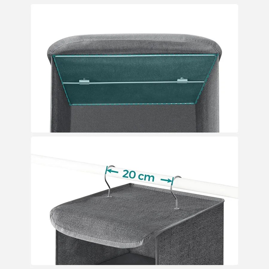 Gardrób ruharendszerező, összecsukható tárolórendszer, szürke