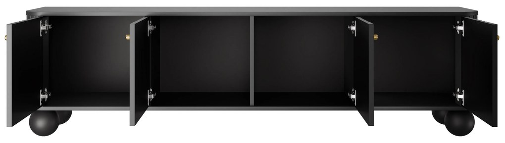 Vesper 4D TV-szekrény 187 cm - fekete / arany fogantyúk / gömb lábak