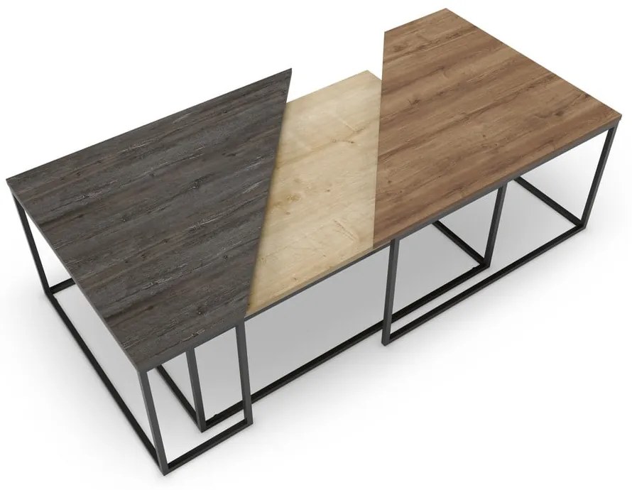 Natúr színű dohányzóasztal szett diófa dekoros asztallappal, 3 db-os 70x110 cm Titan – Marckeric