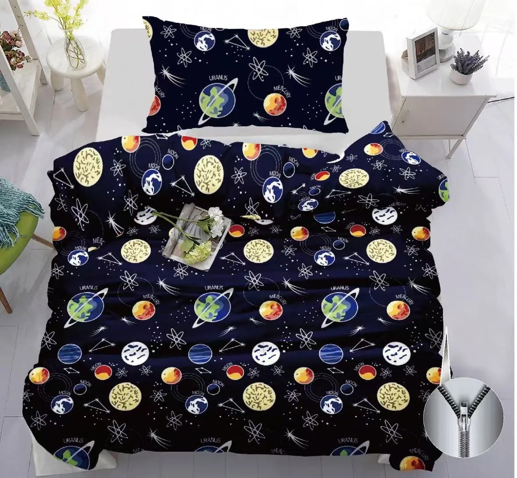 Pamut ágynemű PLANETS sötétkék Ágyneműhuzat mérete: 70 x 90 cm | 140 x 200 cm