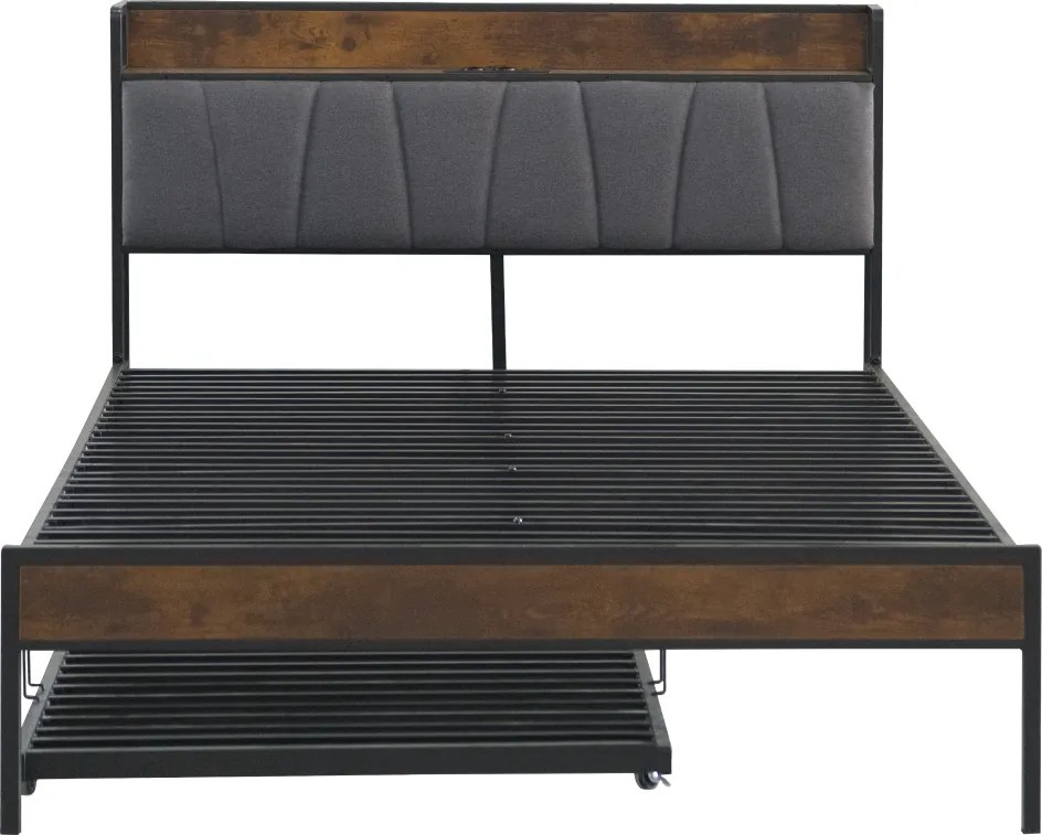 Ágy ágyráccsal és kihúzható pótággyal, 160x200, fekete/szürke, NORDO