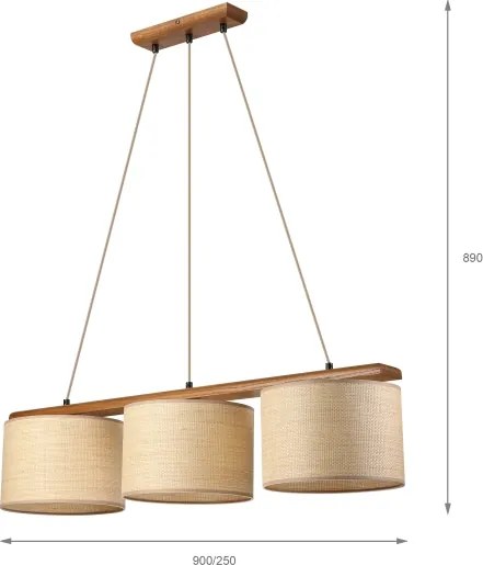AIDA zsinóros függeszték 3x E27/15W/230V átmérő 25 cm tölgy/rafia
