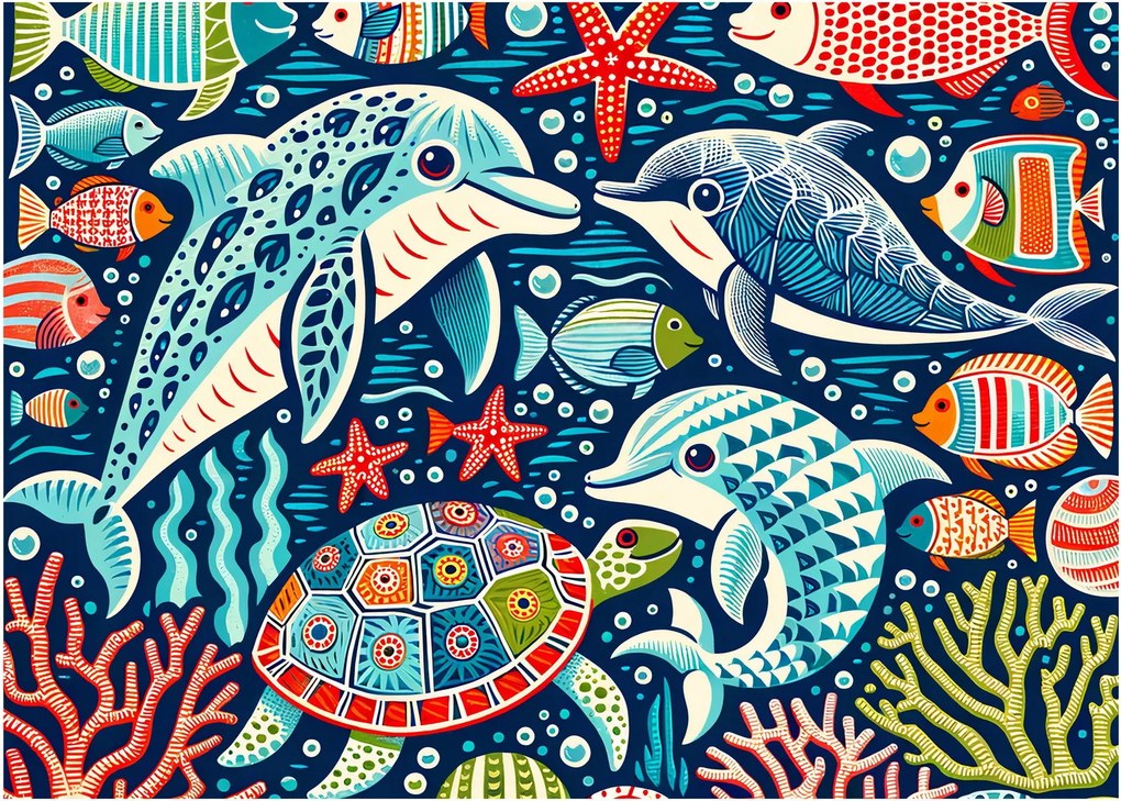 Üveg kép – Rajzolt vízi állatok (70x50 cm)