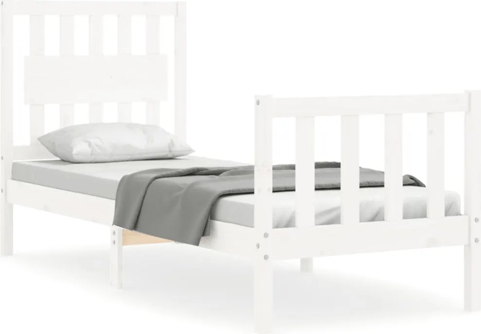 vidaXL fehér tömör fa ágykeret fejtámlával Small Single