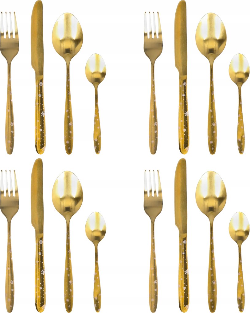 Arany acél evőeszköz szett 4 személyes étkészlet 16 db-os karácsonyi