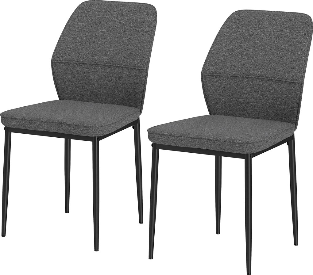 HOMCOM 2 db Modern Étkezőszék Párnázott Üléssel és Kárpitozott Ívelt Háttámlával, Acél Lábakkal, Nappaliba és Hálószobába Szürke | Aosom