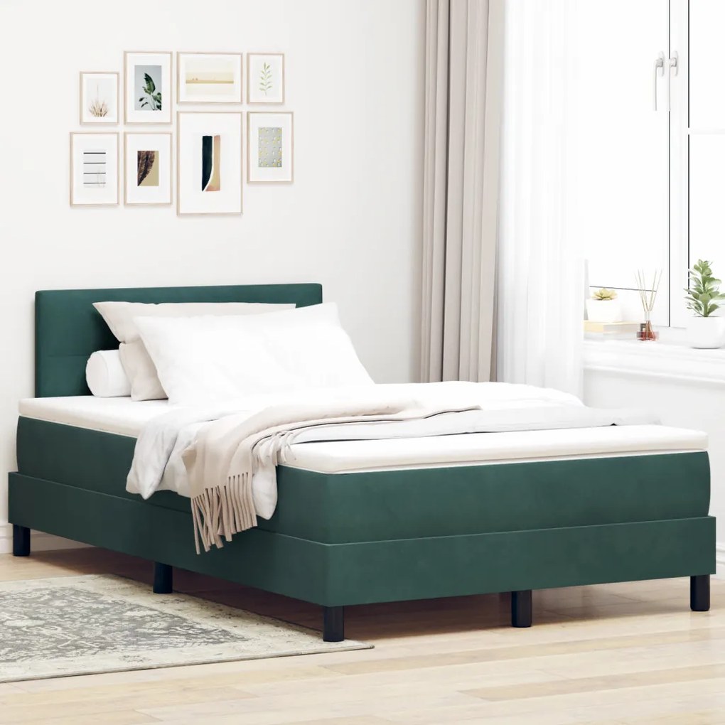 Boxspring Ágy Mattal Sötétzöld Kicsi Dupla Bársony