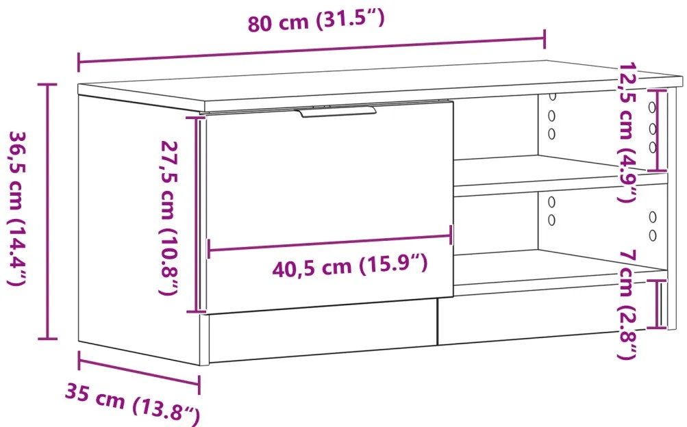 TV Szekrény Fekete Tölgy 80x35x36,5 cm Műszaki Fa