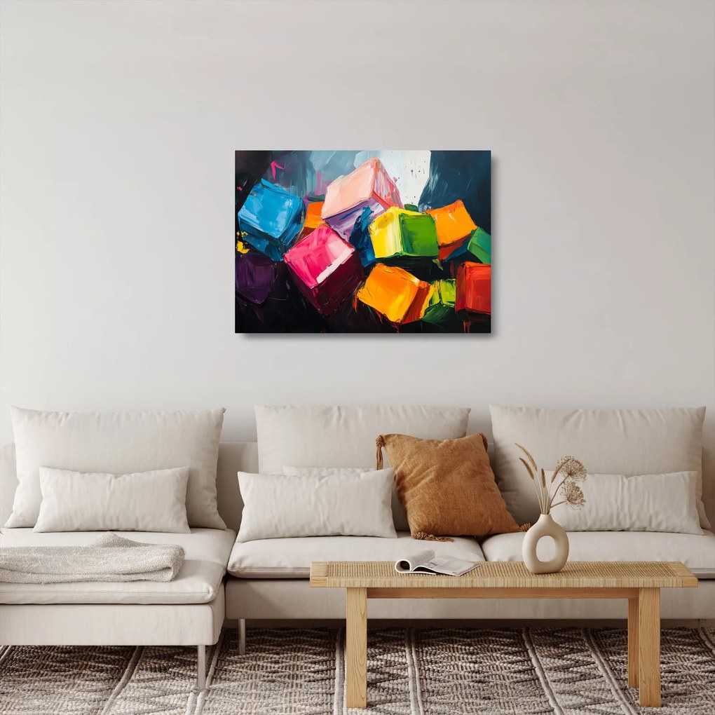 Üveg kép - Színes kockák (70x50 cm)