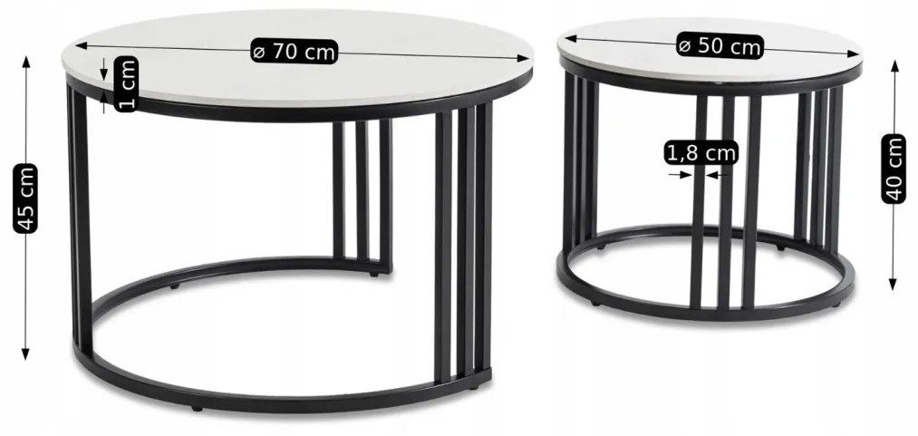 Dohányzóasztal szett Fehér márvány/Fekete Színben. JERRY