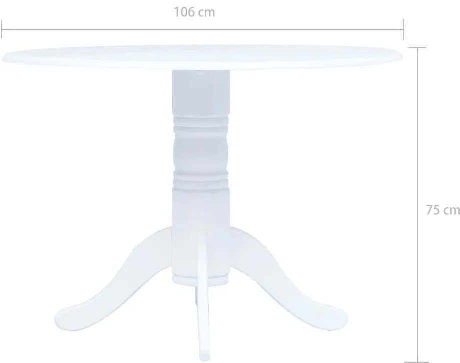 Fehér tömör gumifa étkezőasztal 106 cm