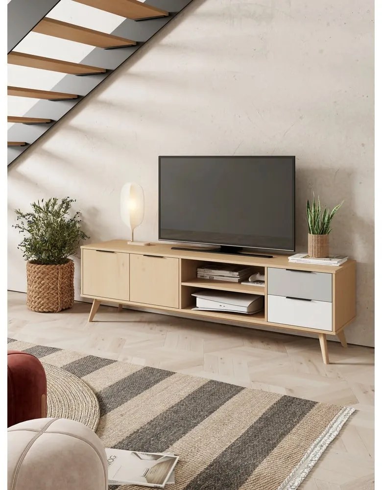 Natúr színű borovi fenyő TV-állvány 180x53 cm Elfa – Marckeric