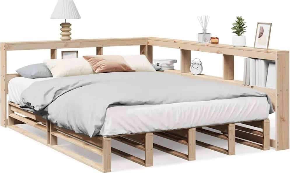 vidaXL tömör fenyőfa könyvespolcos ágy matrac nélkül 140 x 200 cm