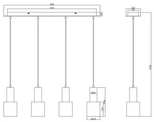 Trio - Csillár zsinóron WAILER 4xGU10/5W/230V szürke