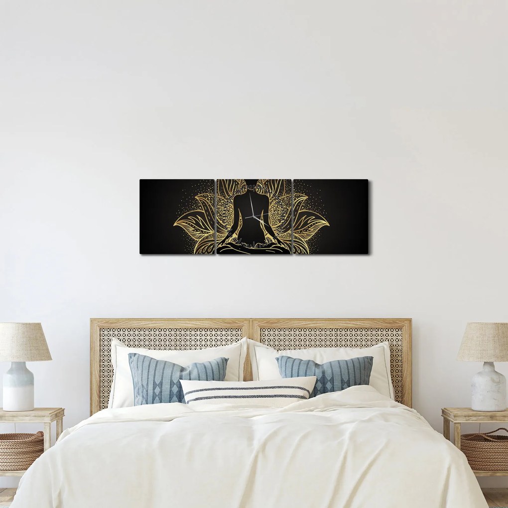Egy lótuszvirág sziluettjének képe (órával) (90x30 cm)