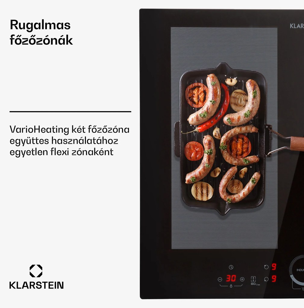 Klarstein Delicatessa 60, beépített indukciós főzőlap, 7000 W, 4 zóna, üvegkerámia, fekete