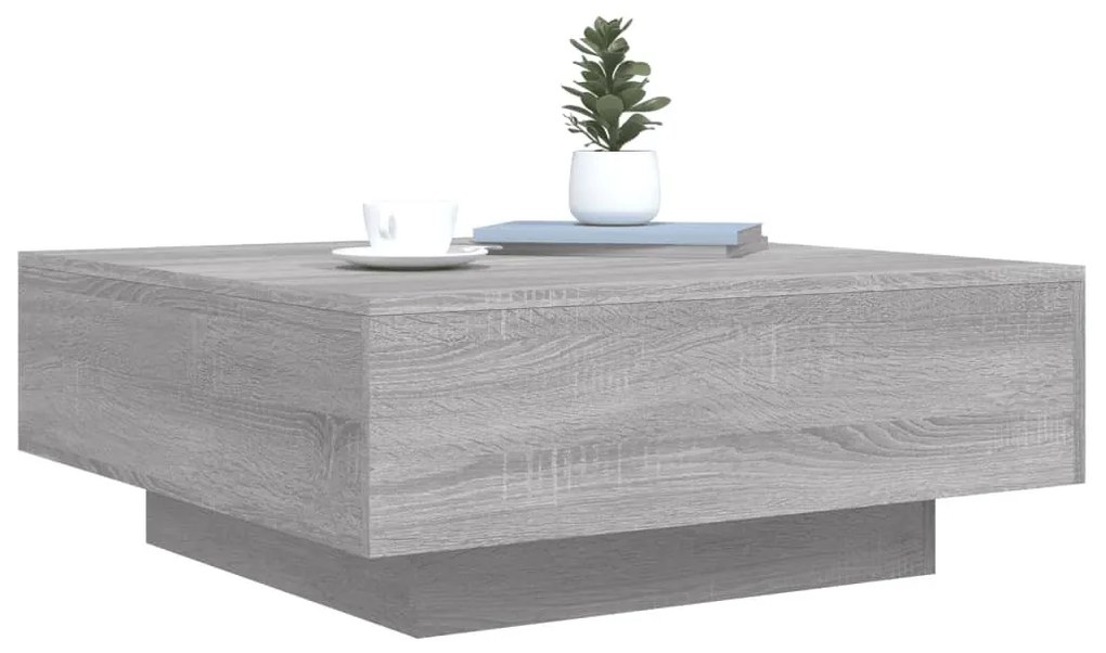 szürke sonoma színű dohányzóasztal LED-lámpákkal 80x80x31 cm
