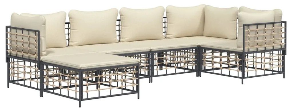 6 részes antracitszürke polyrattan kerti ülőgarnitúra párnákkal