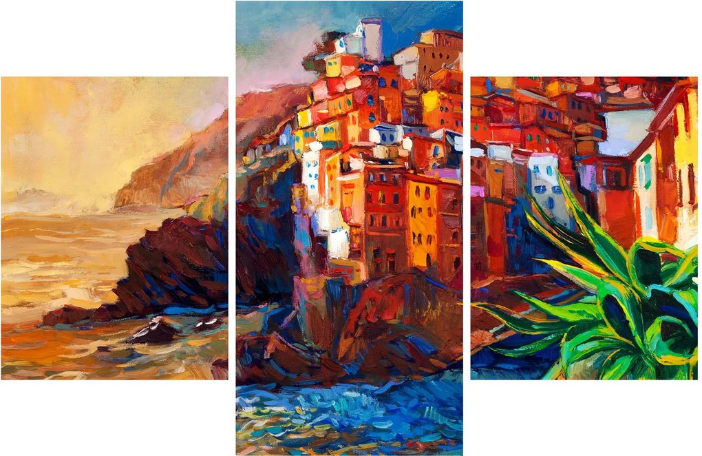 Kép - Falu Cinque Terre partján, az olasz riviérán, modern impresszionizmus (90x60 cm)