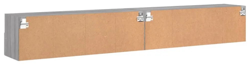 2 db szürke -tölgyszín szerelt fa fali TV-szekrény 100x30x30 cm
