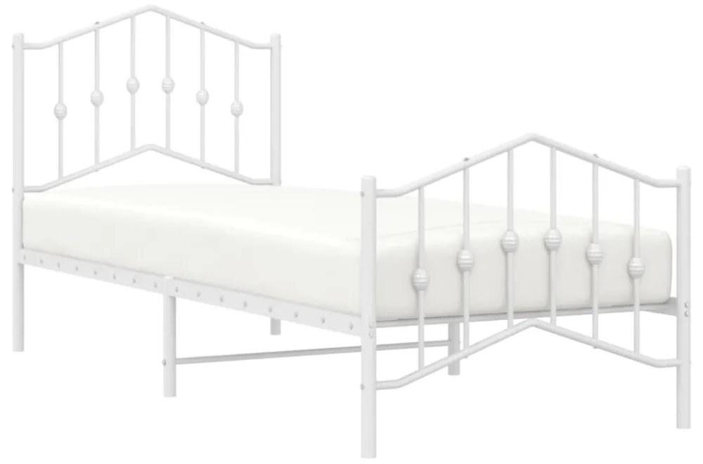 fehér fém ágykeret fej- és lábtámlával 90 x 200 cm