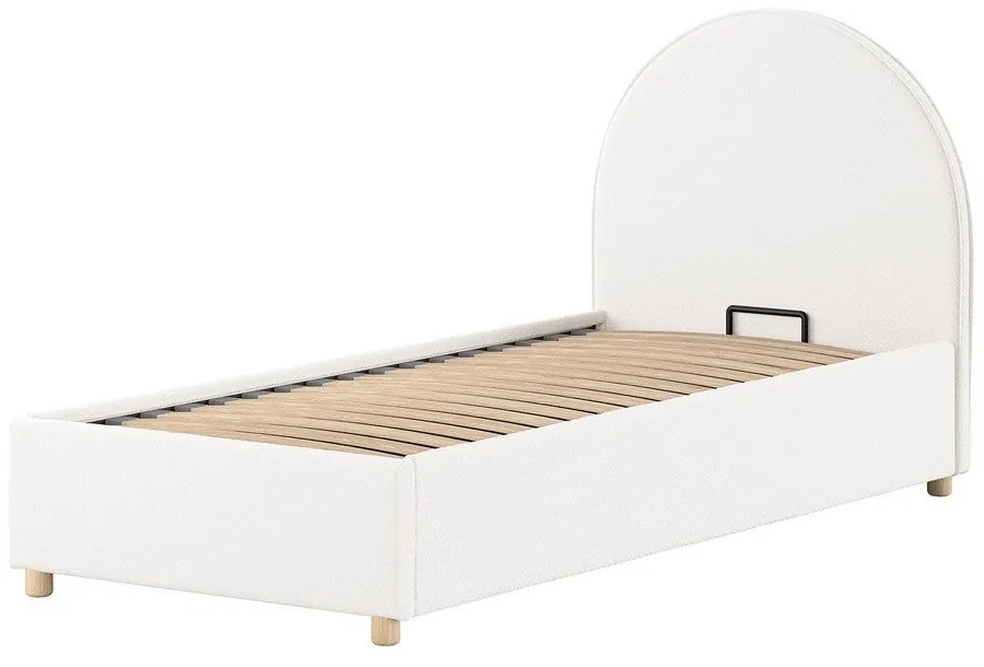 Fehér kárpitozott ágyneműtartós egyszemélyes ágy ágyráccsal 90x200 cm Moon – Vipack